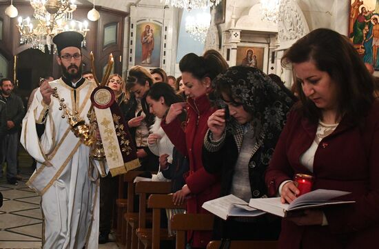 Easter service at church in Saidnaya, Syria