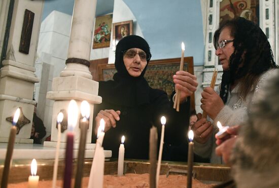 Easter service at church in Saidnaya, Syria