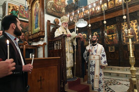 Easter service at church in Saidnaya, Syria