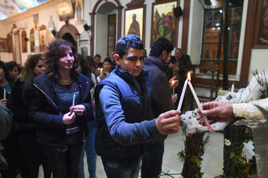 Easter service at church in Saidnaya, Syria