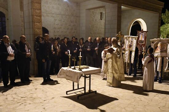 Easter service at church in Saidnaya, Syria