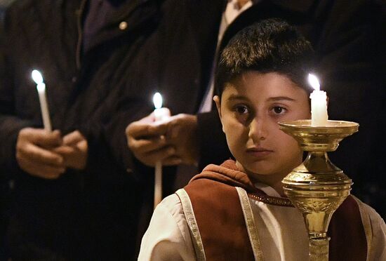 Easter service at church in Saidnaya, Syria