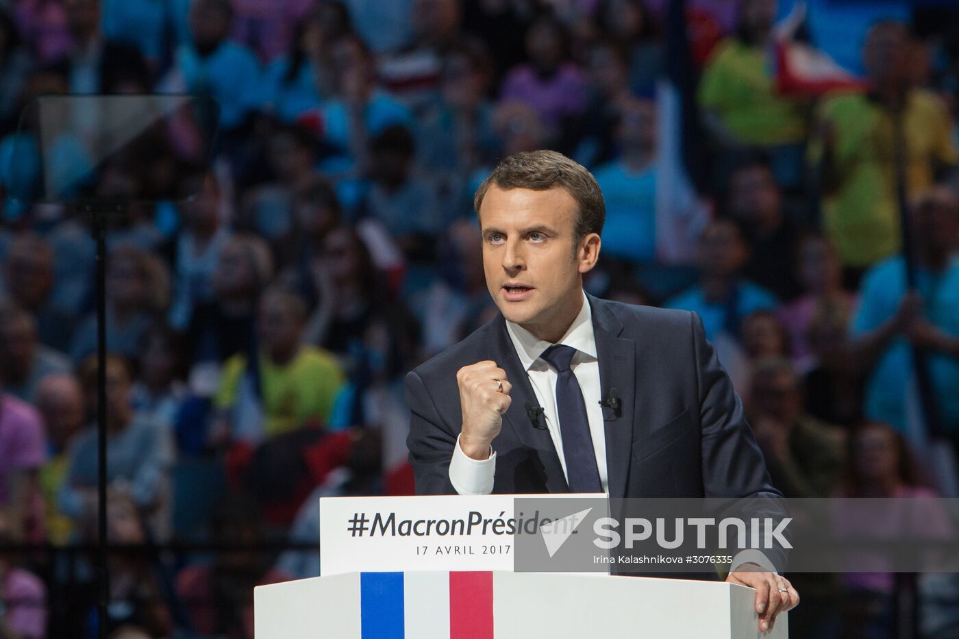 Emmanuel Macron meets with voters in Paris