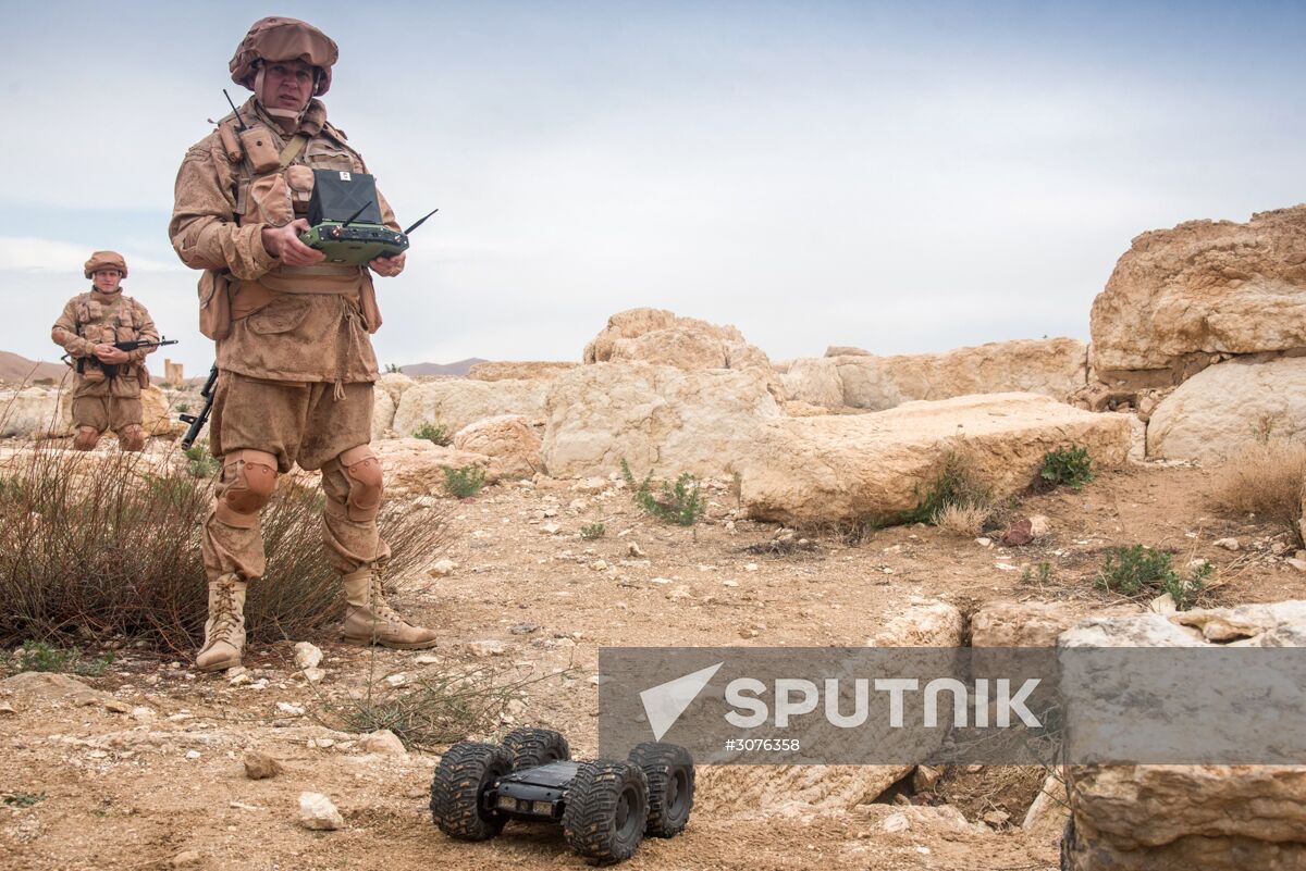Russian mine pickers use new robotic systems during mine lifting in Palmyra