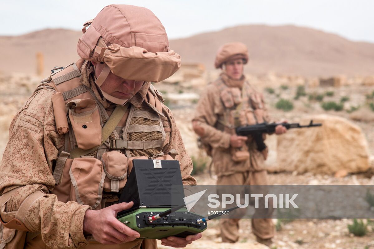 Russian mine pickers use new robotic systems during mine lifting in Palmyra