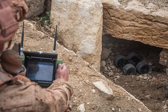 Russian mine pickers use new robotic systems during mine lifting in Palmyra
