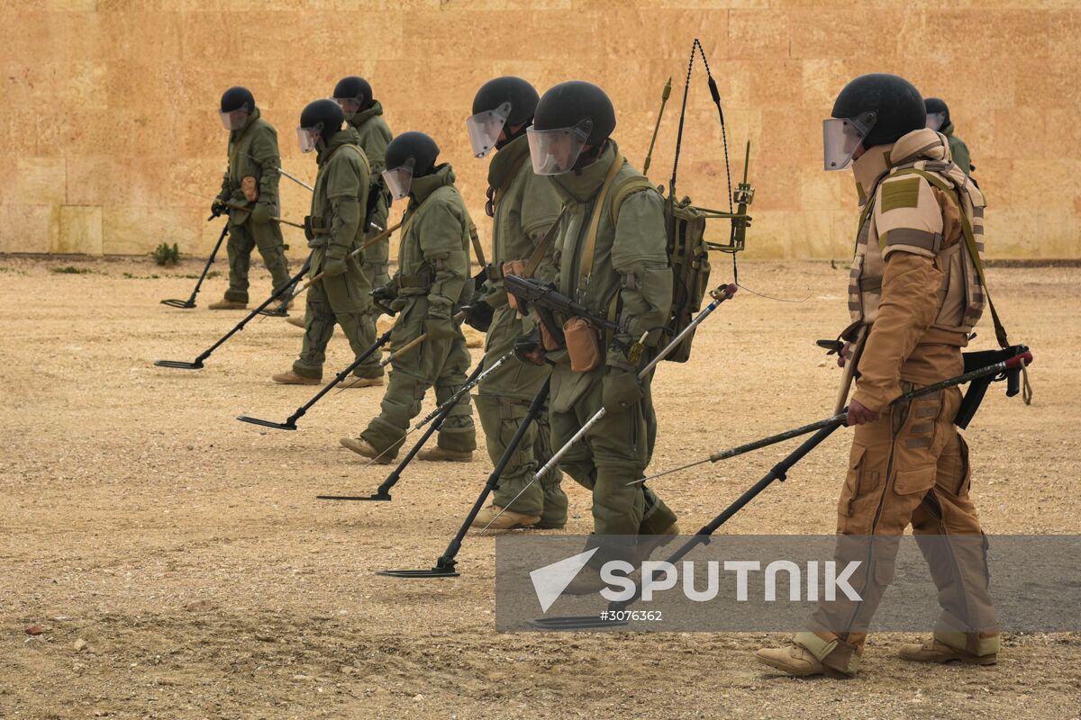 Russian mine pickers use new robotic systems during mine lifting in Palmyra