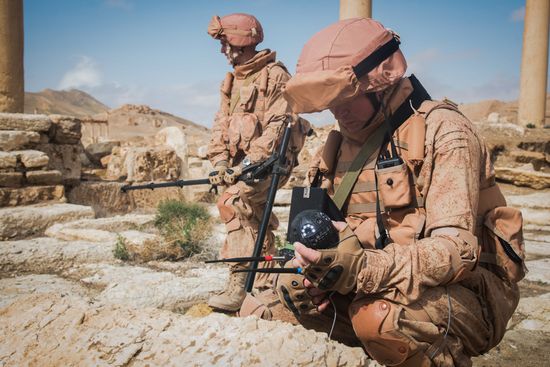 Russian mine pickers use new robotic systems during mine lifting in Palmyra