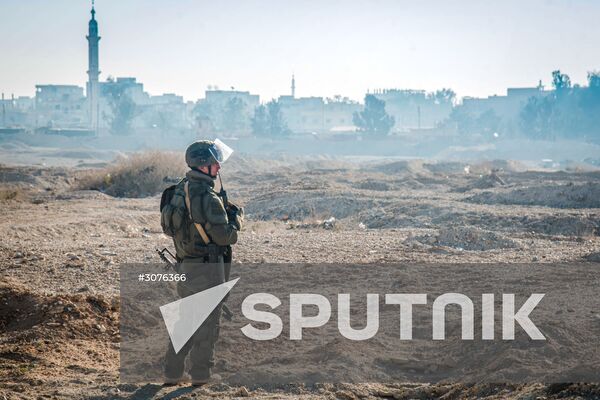 Russian mine pickers use new robotic systems during mine lifting in Palmyra