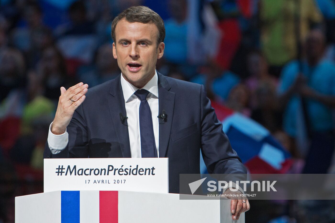 Presidential candidate Emmanuel Macron meets with supporters in Paris