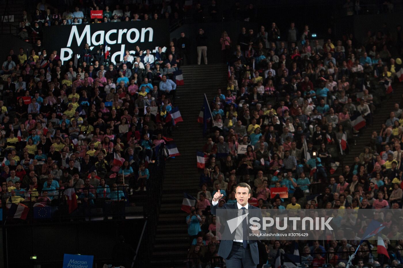 Presidential candidate Emmanuel Macron meets with supporters in Paris