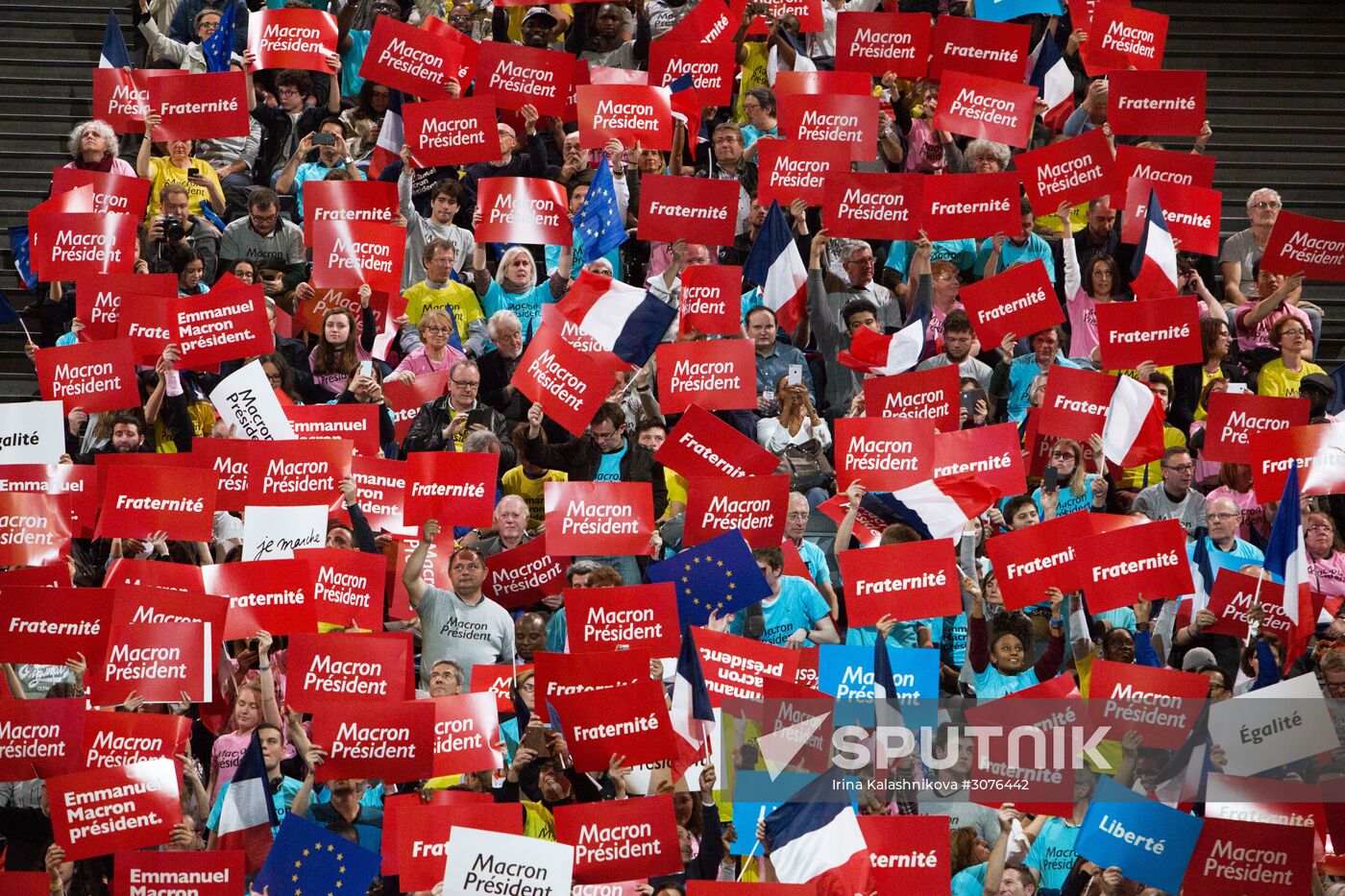 Presidential candidate Emmanuel Macron meets with supporters in Paris