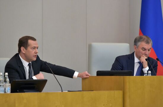 Prime Minister Dmitry Medvedev presents Government report at State Duma