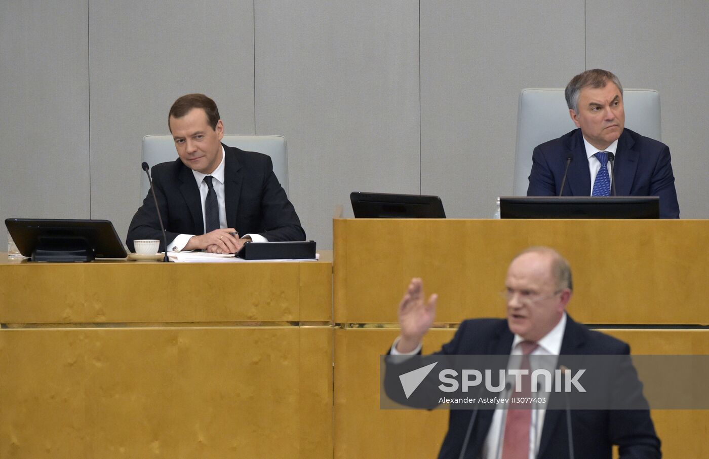 Prime Minister Dmitry Medvedev addresses plenary meeting in the State Duma