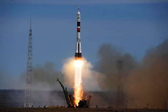Soyuz-FG carrier rocket with manned spacecraft Soyuz MS-04 launches from Baikonur
