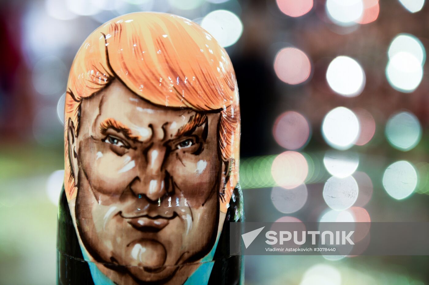 Trump-face matryoshka dolls are sold in Moscow