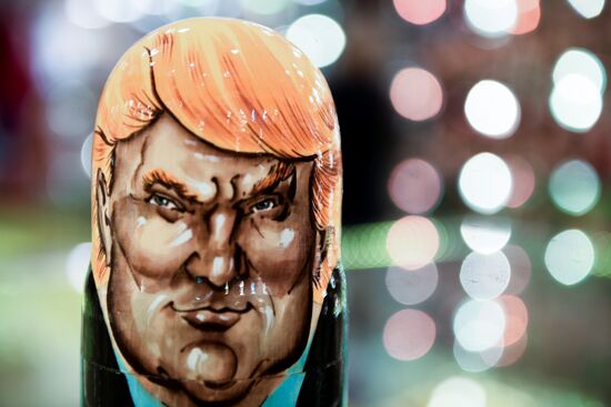 Trump-face matryoshka dolls are sold in Moscow