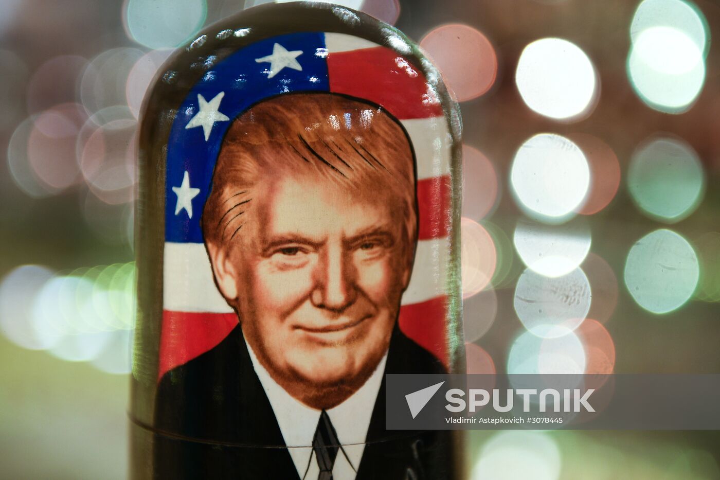 Trump-face matryoshka dolls are sold in Moscow