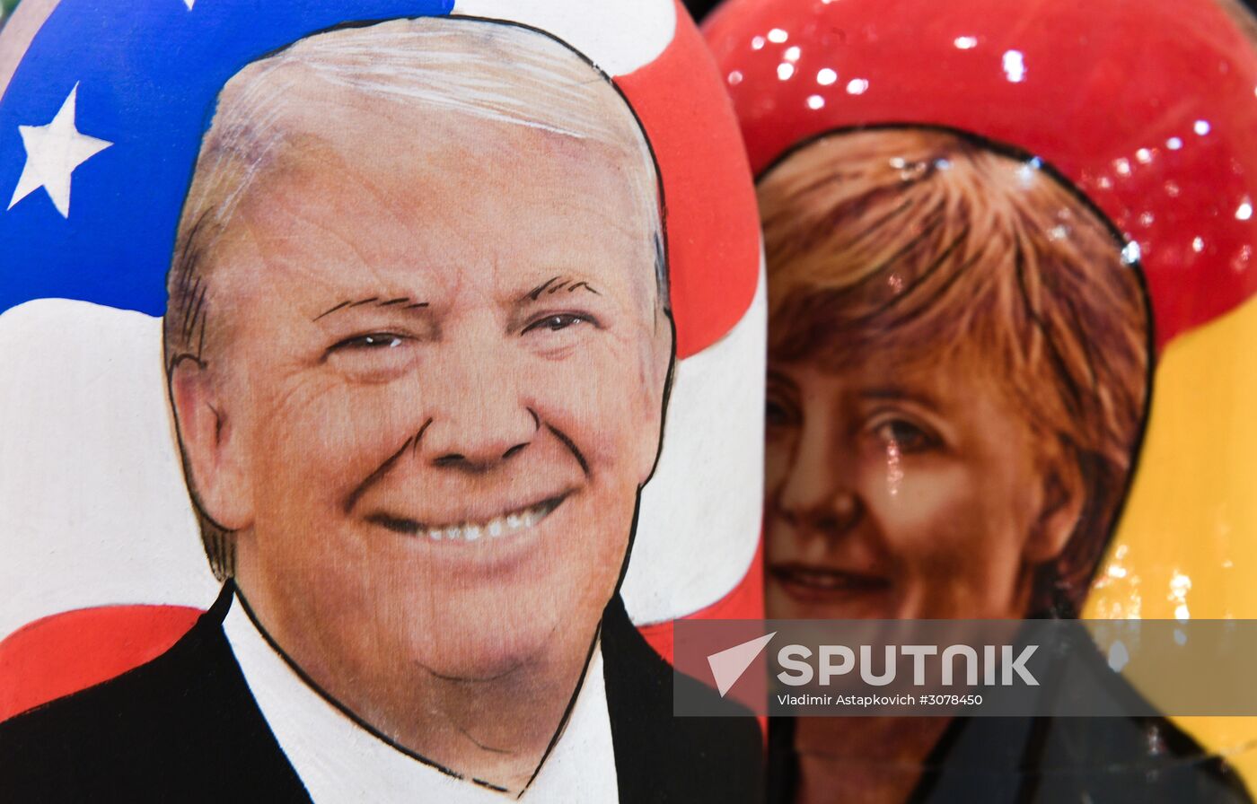 Trump-face matryoshka dolls are sold in Moscow