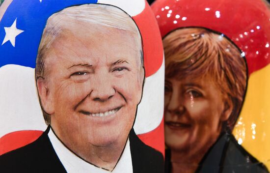 Trump-face matryoshka dolls are sold in Moscow