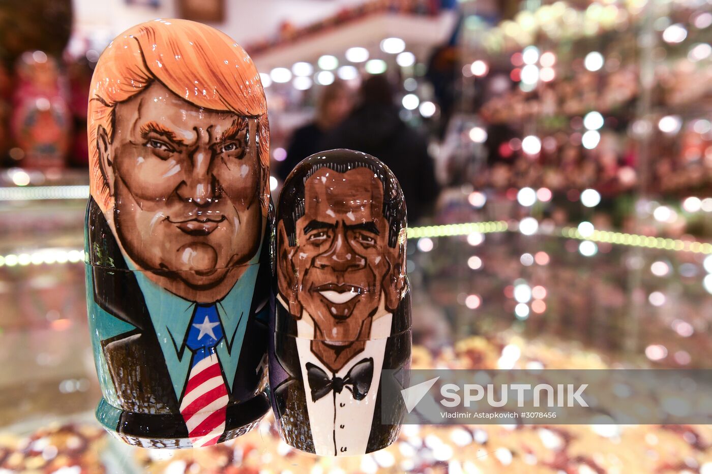 Trump-face matryoshka dolls are sold in Moscow