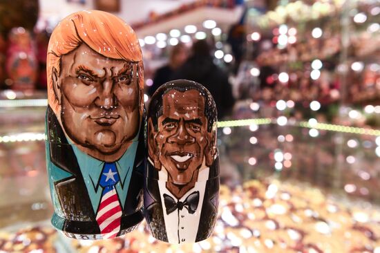 Trump-face matryoshka dolls are sold in Moscow