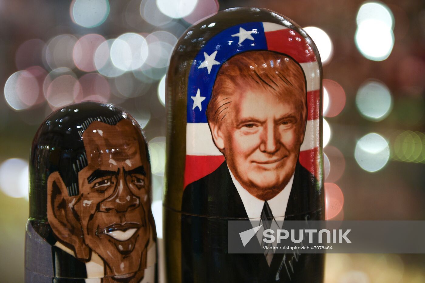 Trump-face matryoshka dolls are sold in Moscow