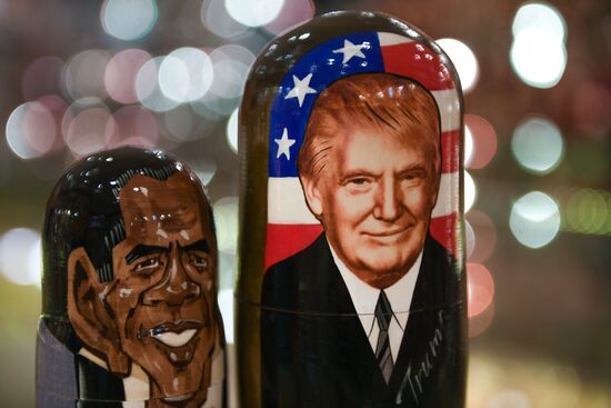 Trump-face matryoshka dolls are sold in Moscow