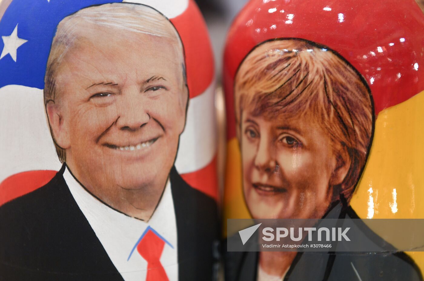 Trump-face matryoshka dolls are sold in Moscow