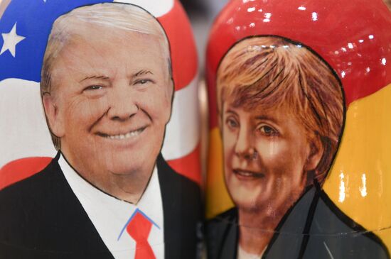 Trump-face matryoshka dolls are sold in Moscow
