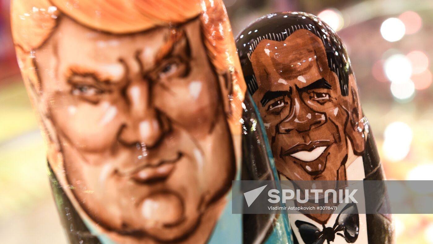 Trump-face matryoshka dolls are sold in Moscow