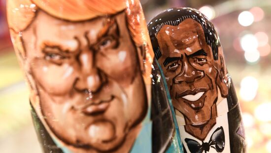 Trump-face matryoshka dolls are sold in Moscow