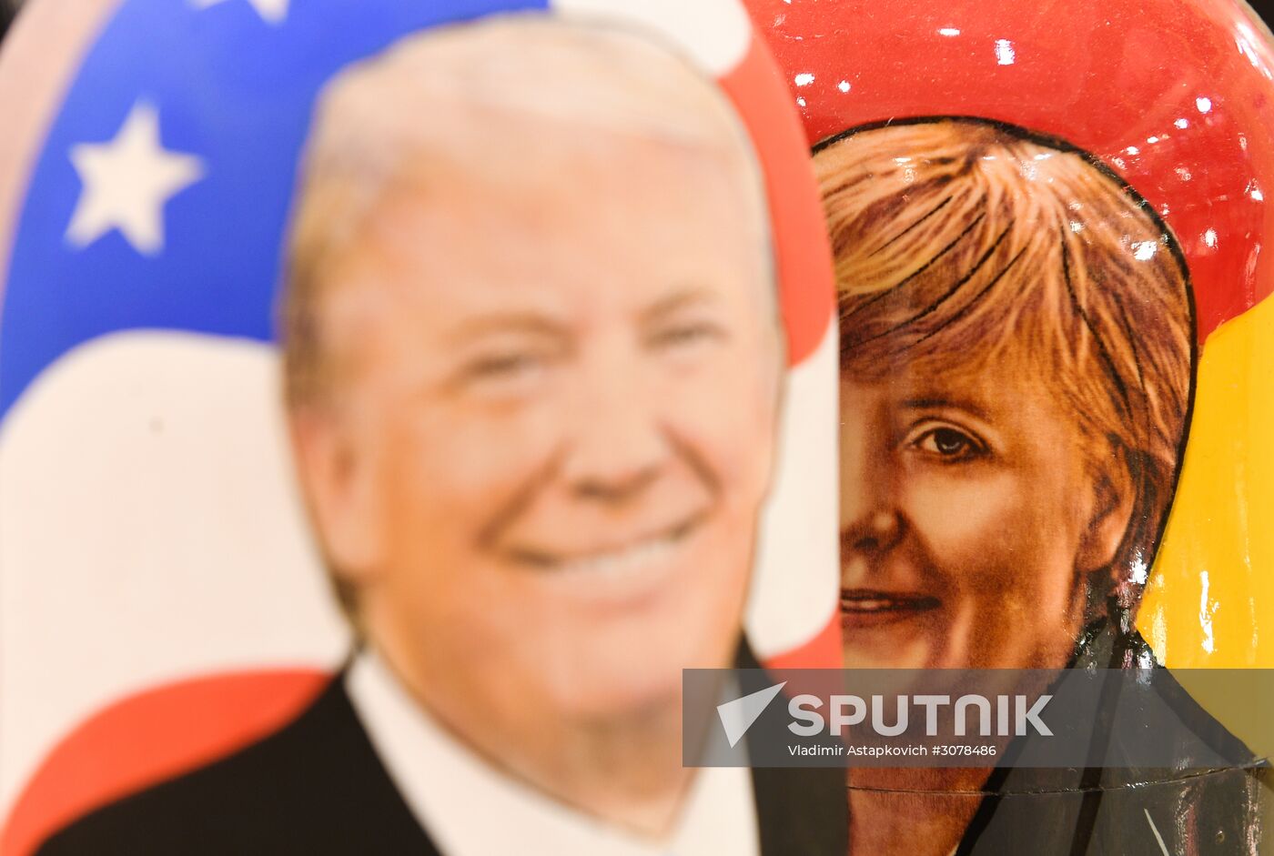 Trump-face matryoshka dolls are sold in Moscow