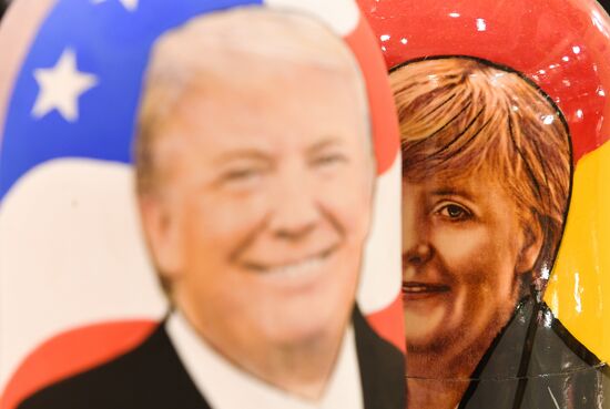 Trump-face matryoshka dolls are sold in Moscow