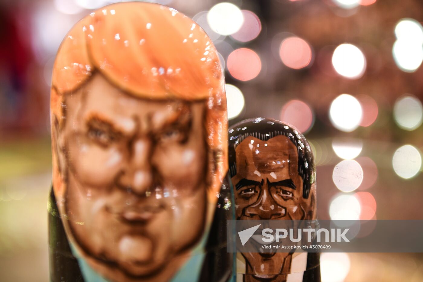 Trump-face matryoshka dolls are sold in Moscow