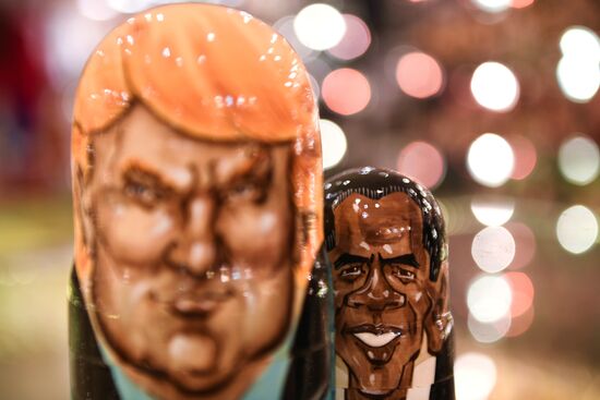 Trump-face matryoshka dolls are sold in Moscow