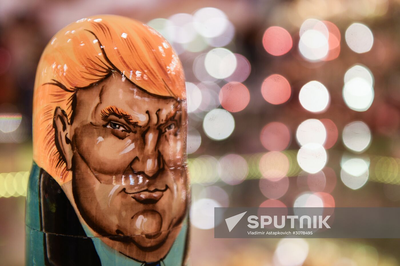 Trump-face matryoshka dolls are sold in Moscow