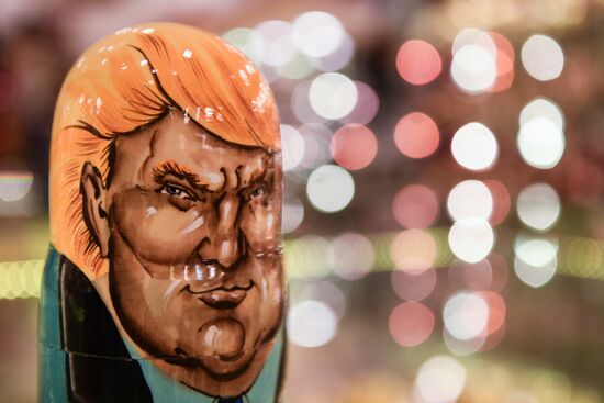 Trump-face matryoshka dolls are sold in Moscow