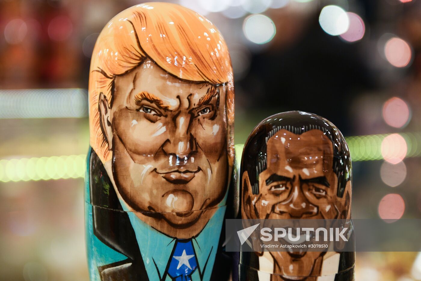 Trump-face matryoshka dolls are sold in Moscow