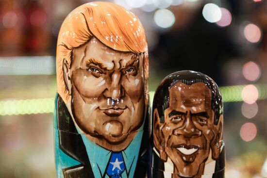 Trump-face matryoshka dolls are sold in Moscow