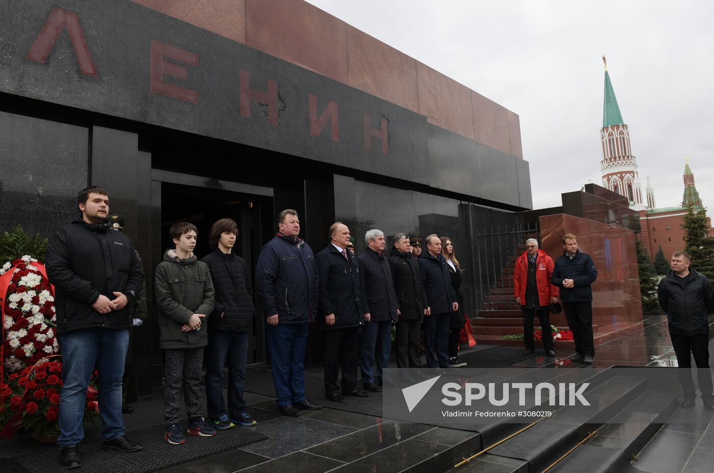 Flower-laying ceremony by Lenin's Mausouleum in Red Square