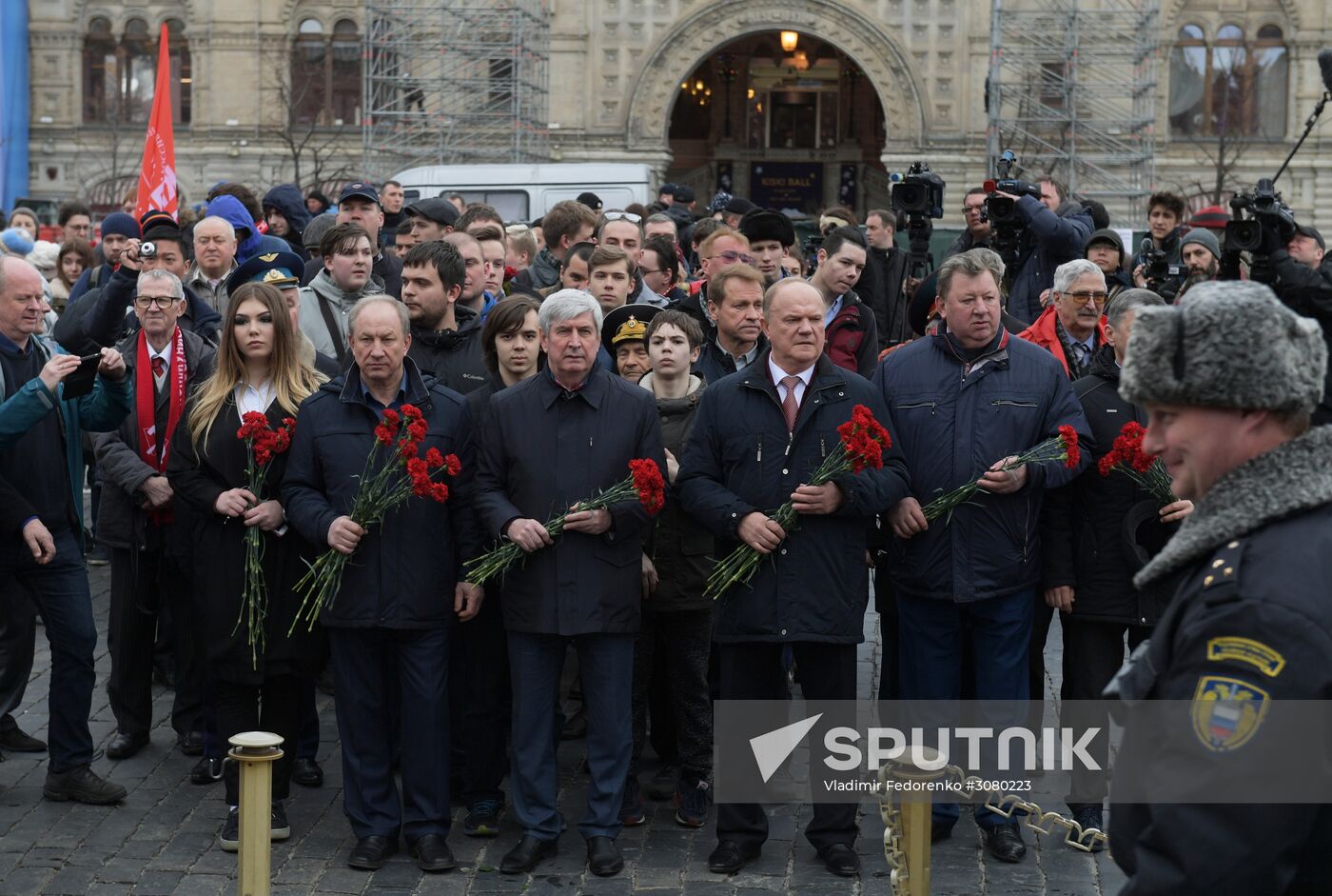 Flower-laying ceremony by Lenin's Mausouleum in Red Square