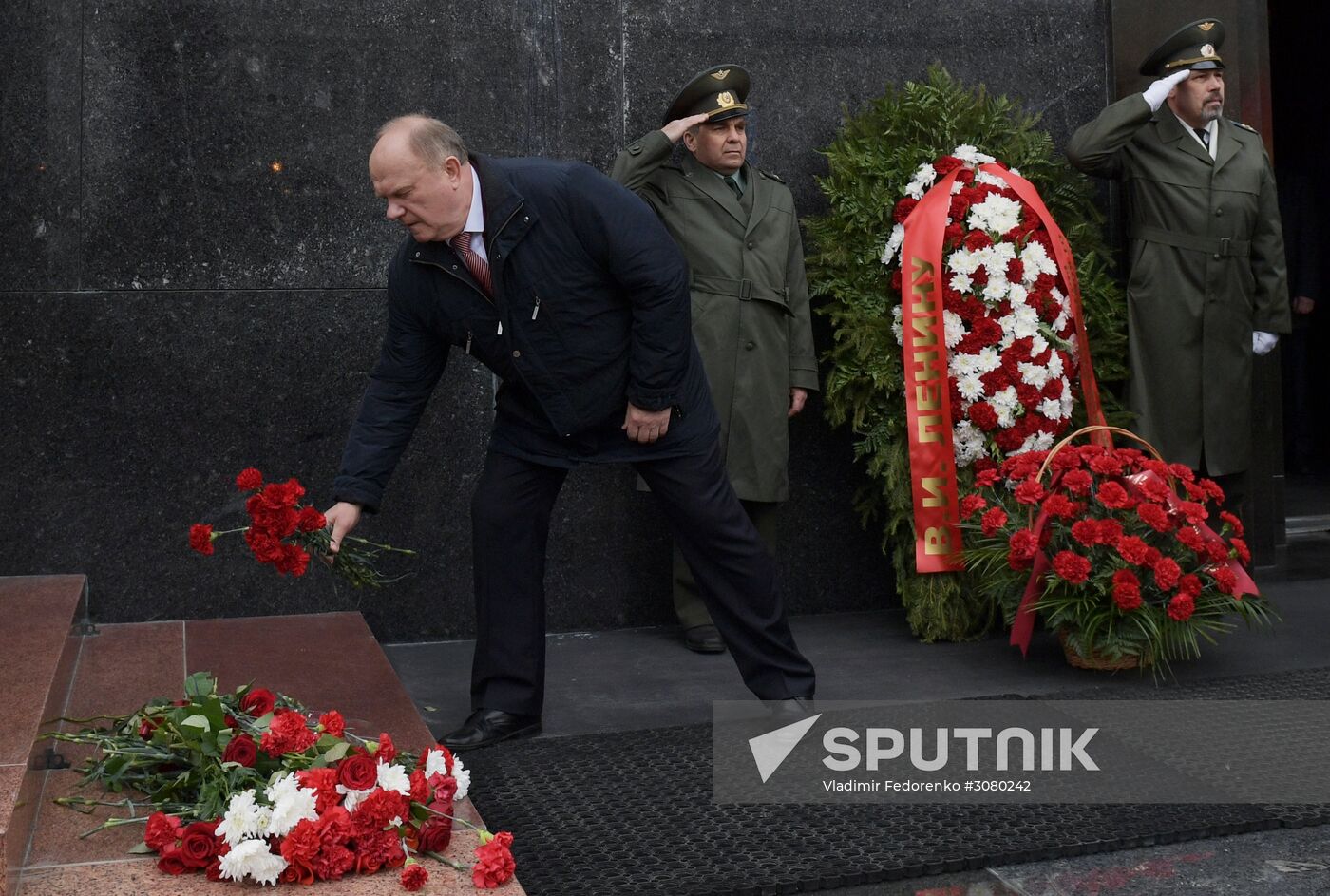Flower-laying ceremony by Lenin's Masauleum in Red Square
