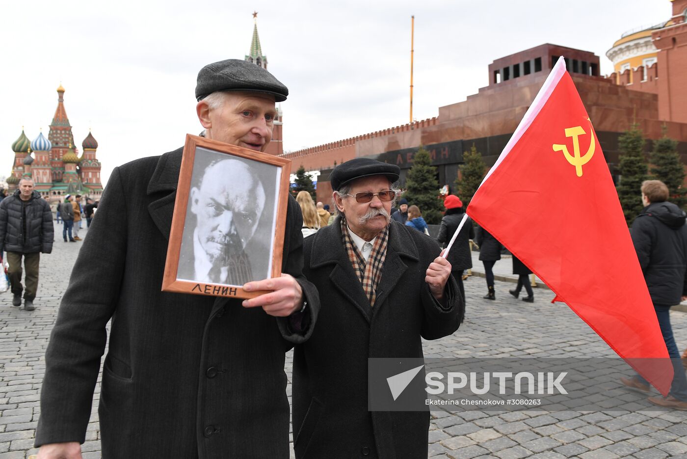 Flower-laying ceremony by Lenin's Mausouleum in Red Square
