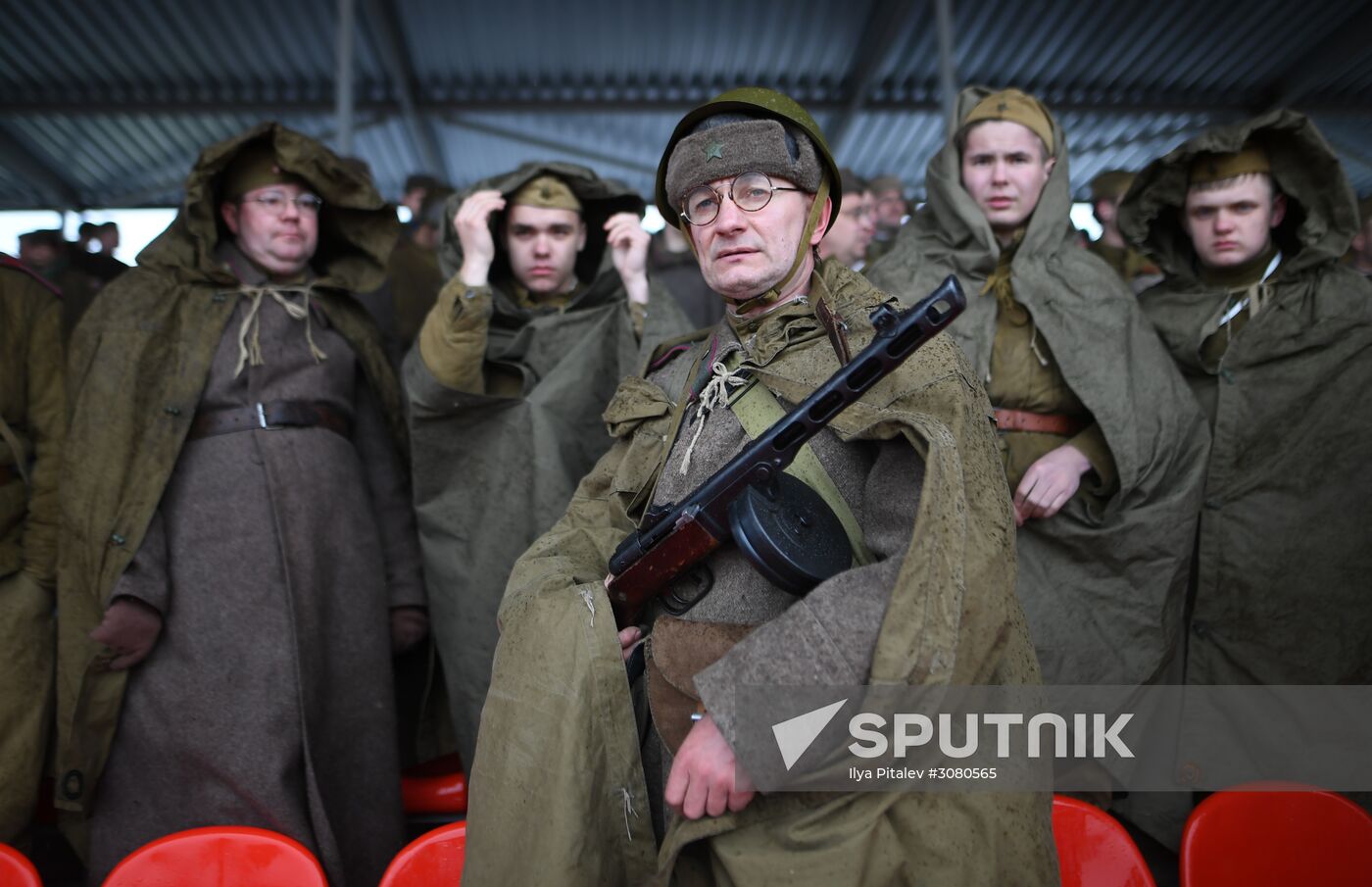 Rehearsal of military historical re-enactment The Battle of Berlin