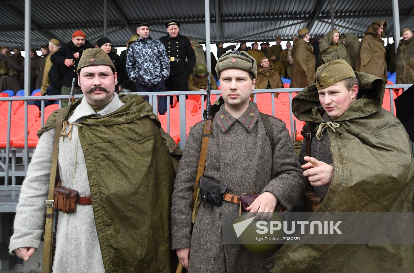 Rehearsal of military historical re-enactment The Battle of Berlin