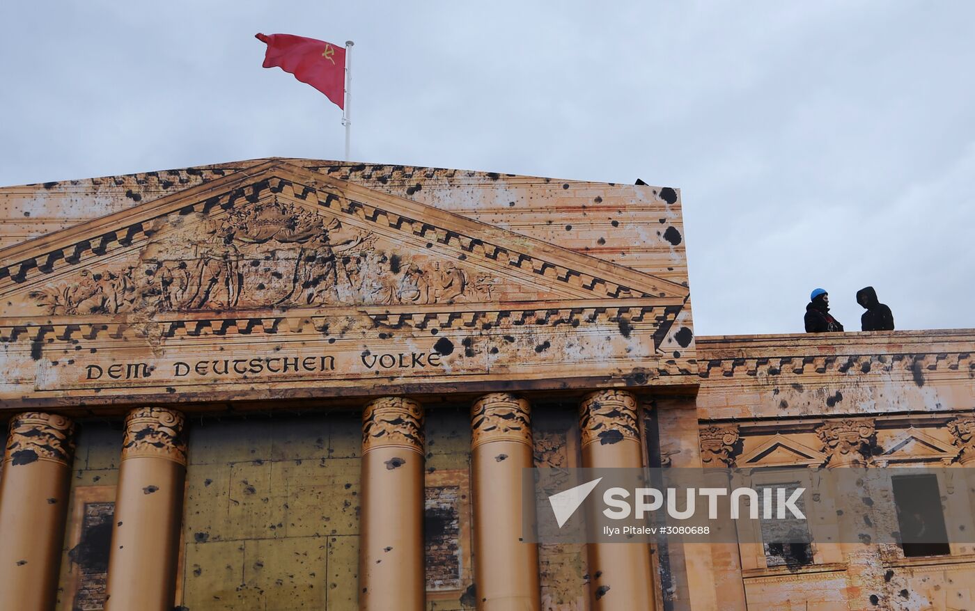 Rehearsal of military historical re-enactment The Battle of Berlin