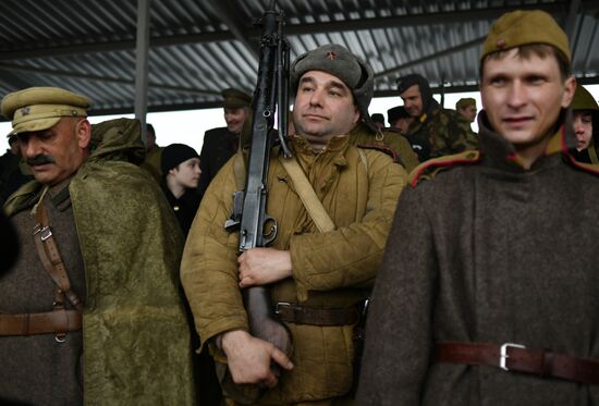 Rehearsal of military historical re-enactment The Battle of Berlin