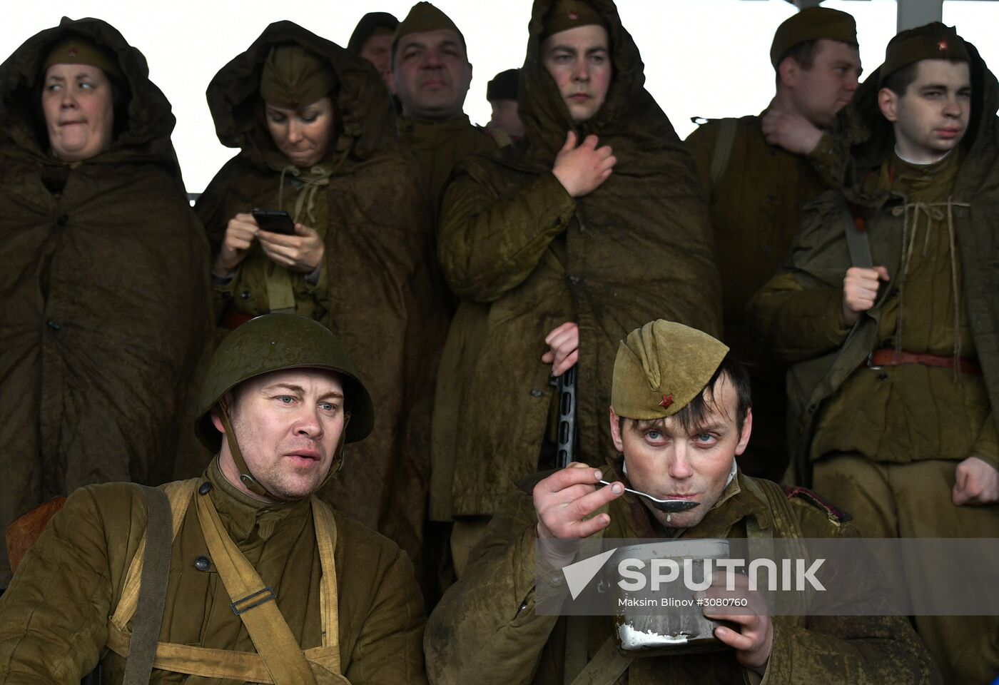 Rehearsal of military historical re-enactment The Battle of Berlin