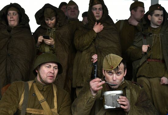 Rehearsal of military historical re-enactment The Battle of Berlin